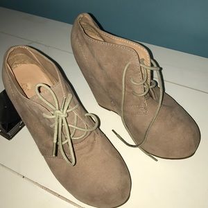 Platform booties, tan.